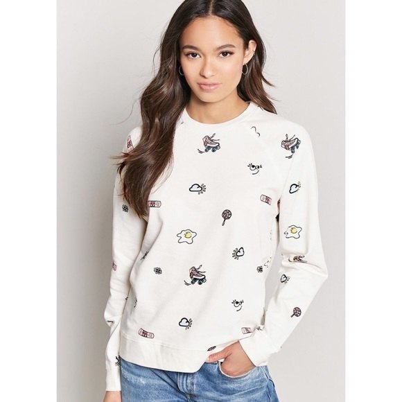 Forever 21 Roller Skate Eggs Print Crew Sweatshirt - Picture 1 of 7